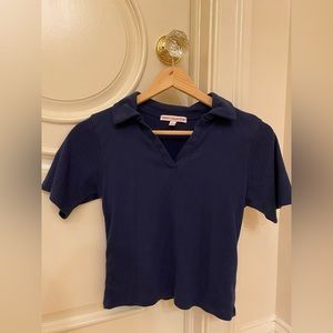 Dark Blue Cropped Collared Top